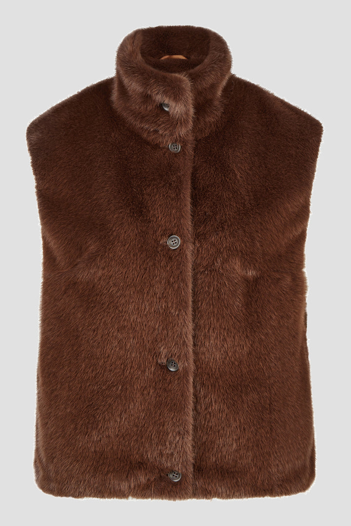 Barbara Lebek Chocolate Brown Faux Fur Gilet 15395062