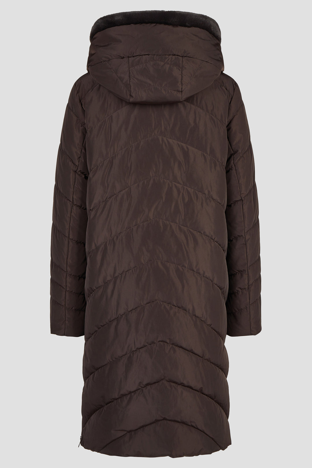 Barbara Lebek Dark Brown Coat with Hood and Fake Fur 10380062