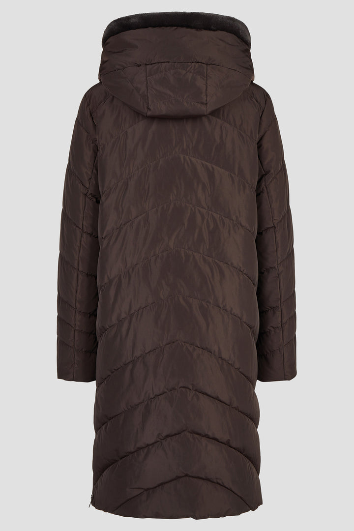 Barbara Lebek Dark Brown Coat with Hood and Fake Fur 10380062