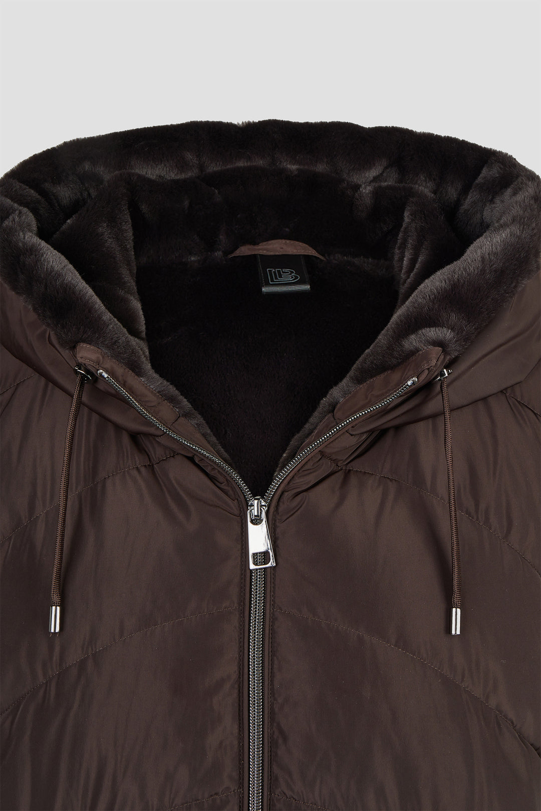 Barbara Lebek Dark Brown Coat with Hood and Fake Fur 10380062