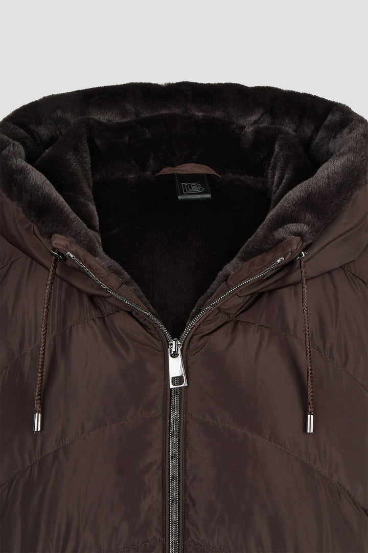 Barbara Lebek Dark Brown Coat with Hood and Fake Fur 10380062