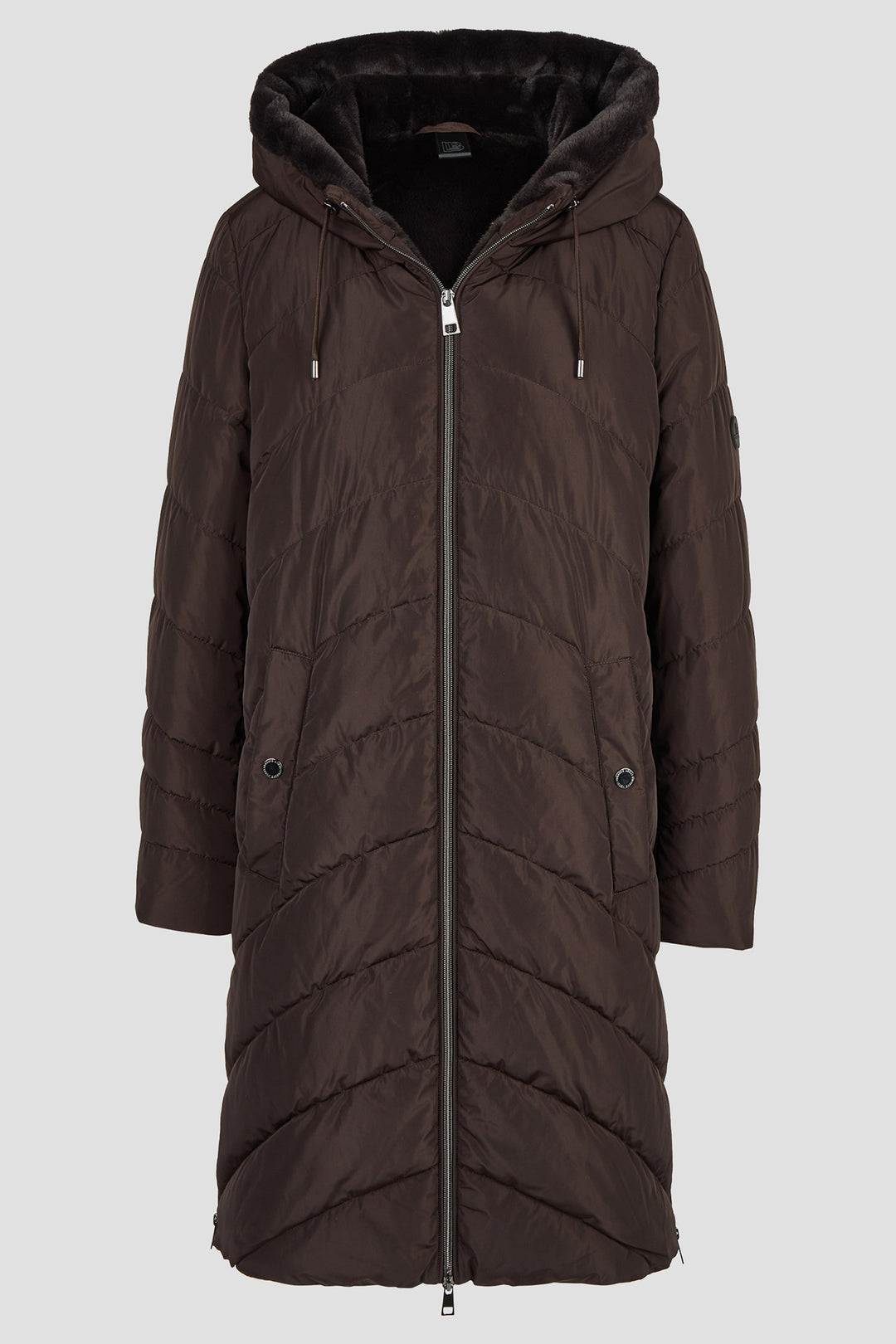 Barbara Lebek Dark Brown Coat with Hood and Fake Fur 10380062