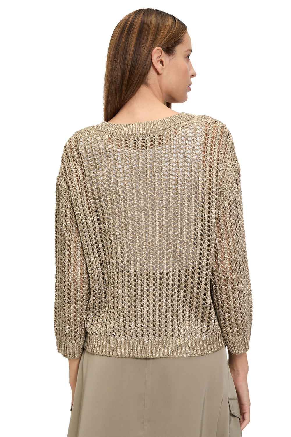 Betty Barclay Jumper Mesh Knit V-Neck Gold 5236 1128 7366 - Shirley Allum Boutique