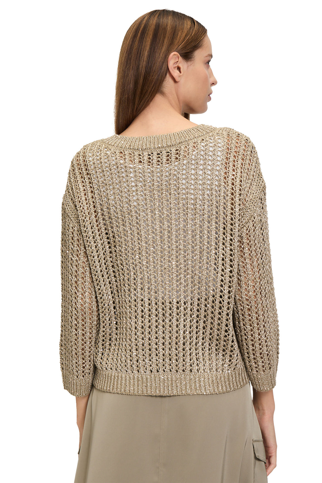 Betty Barclay Jumper Mesh Knit V-Neck Gold 5236 1128 7366 - Shirley Allum Boutique