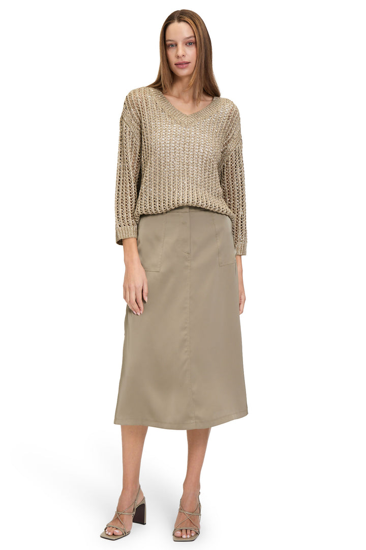 Betty Barclay Jumper Mesh Knit V-Neck Gold 5236 1128 7366 - Shirley Allum Boutique