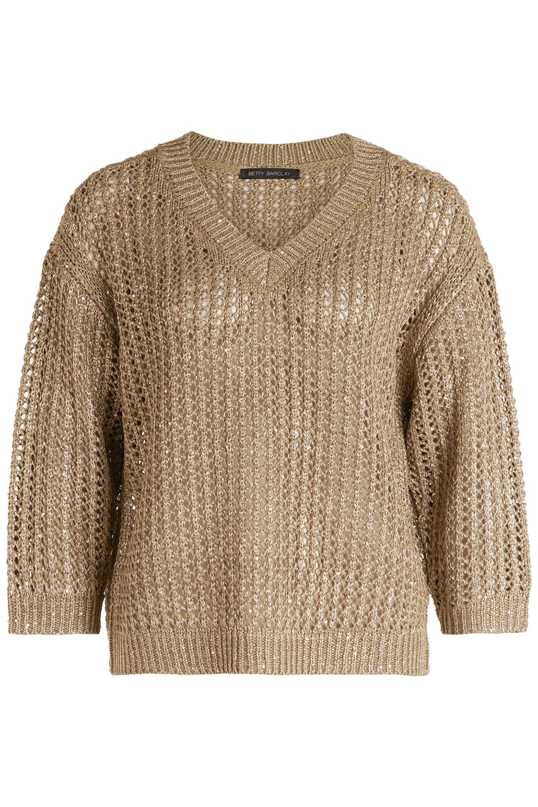 Betty Barclay Jumper Mesh Knit V-Neck Gold 5236 1128 7366 - Shirley Allum Boutique