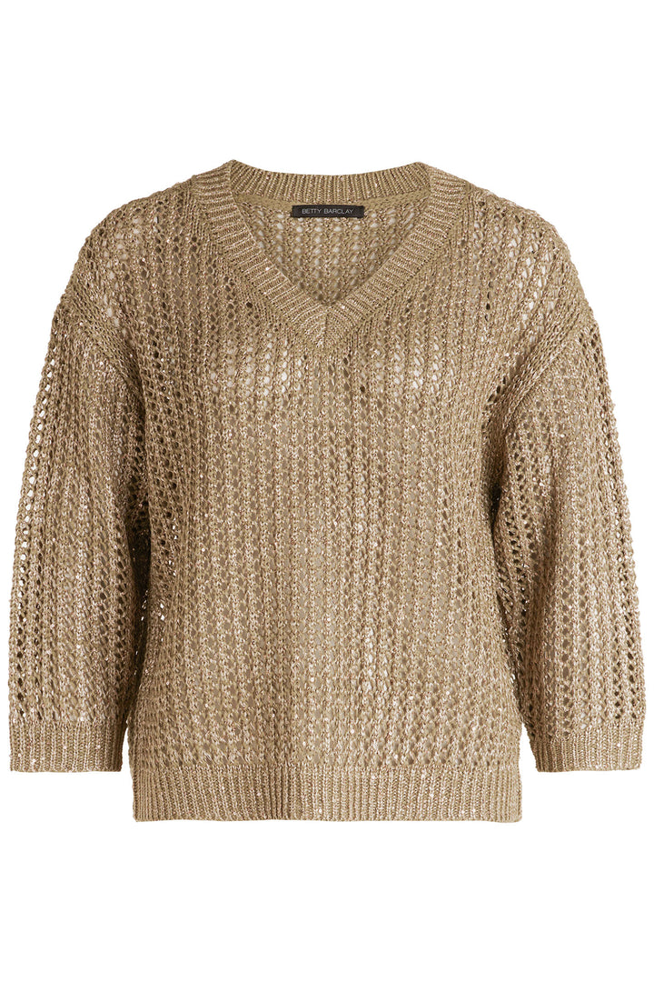 Betty Barclay Jumper Mesh Knit V-Neck Gold 5236 1128 7366 - Shirley Allum Boutique