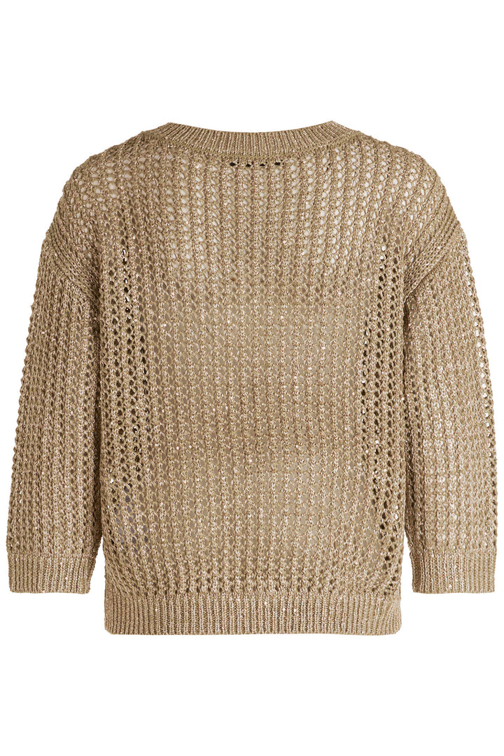 Betty Barclay Jumper Mesh Knit V-Neck Gold 5236 1128 7366 - Shirley Allum Boutique