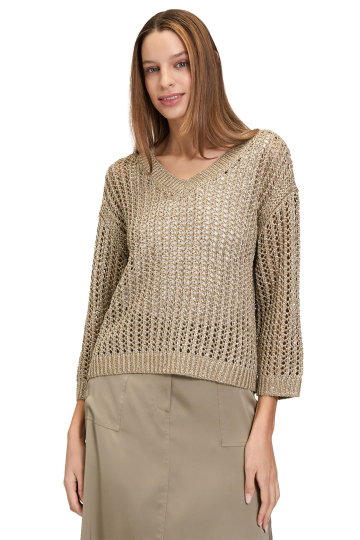 Betty Barclay Jumper Mesh Knit V-Neck Gold 5236 1128 7366 - Shirley Allum Boutique