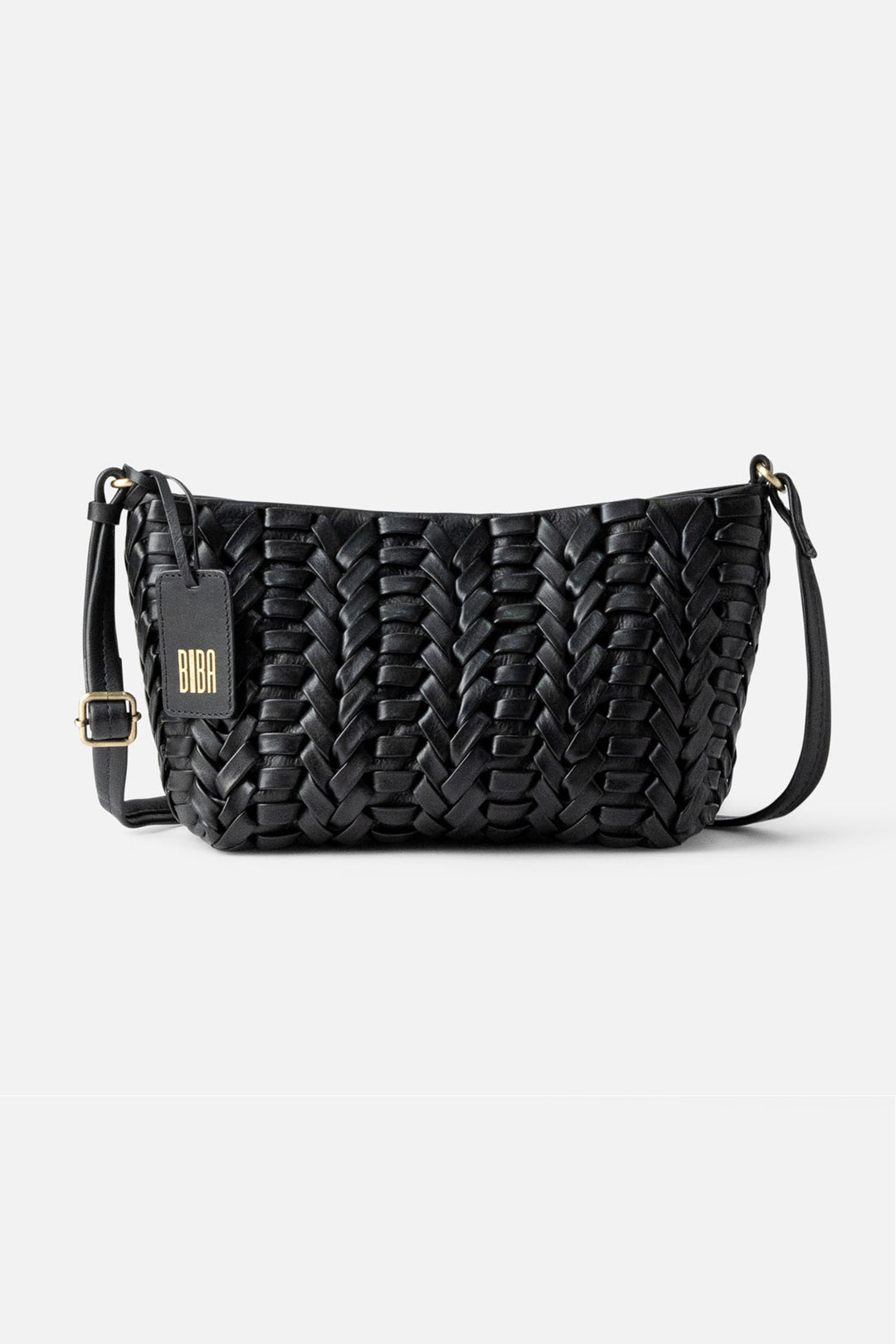 Biba Elk Black Woven Leather Cross Body Bag ELK2L, front view