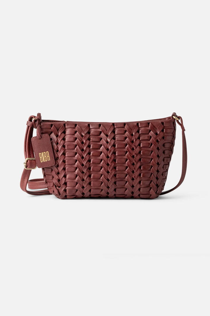 Biba Elk Burgundy Red Woven Leather Cross Body Bag ELK2L, front view