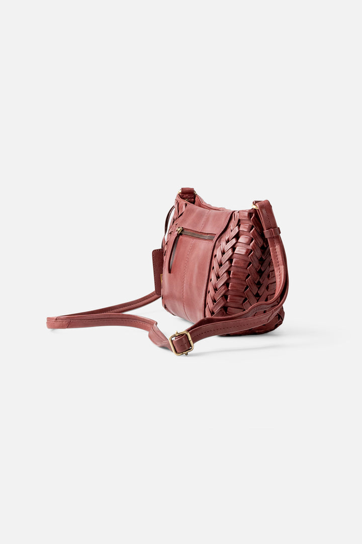 Biba Elk Burgundy Red Woven Leather Cross Body Bag ELK2L, side view