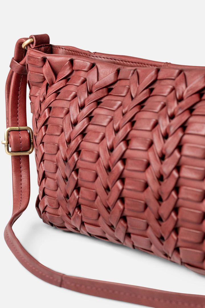 Biba Elk Burgundy Red Woven Leather Cross Body Bag ELK2L, plaited weave detail