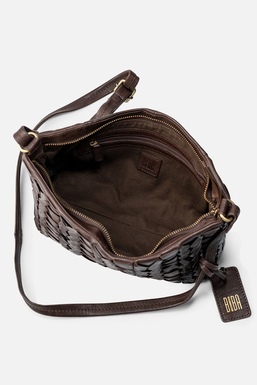 Biba Elk Dark Brown Woven Leather Cross Body Bag ELK2L, interior