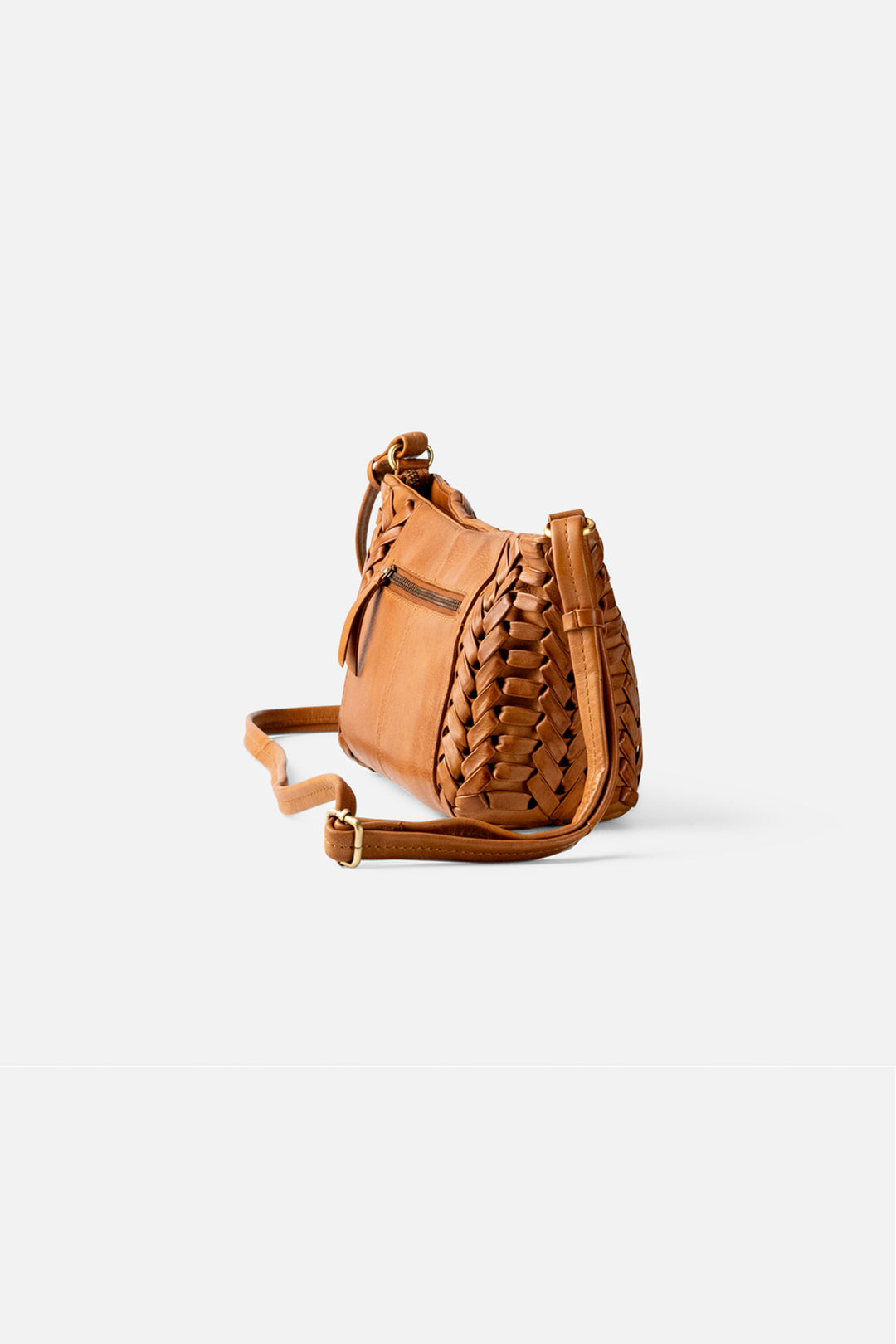 Biba Elk Tan Brown Woven Leather Cross Body Bag ELK2L, side view