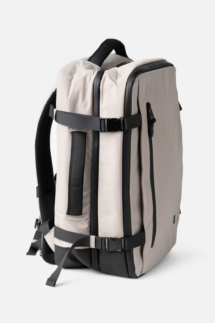 Biba Hanoi Taupe Beige Travel Backpack HAN2T, side view with compression straps