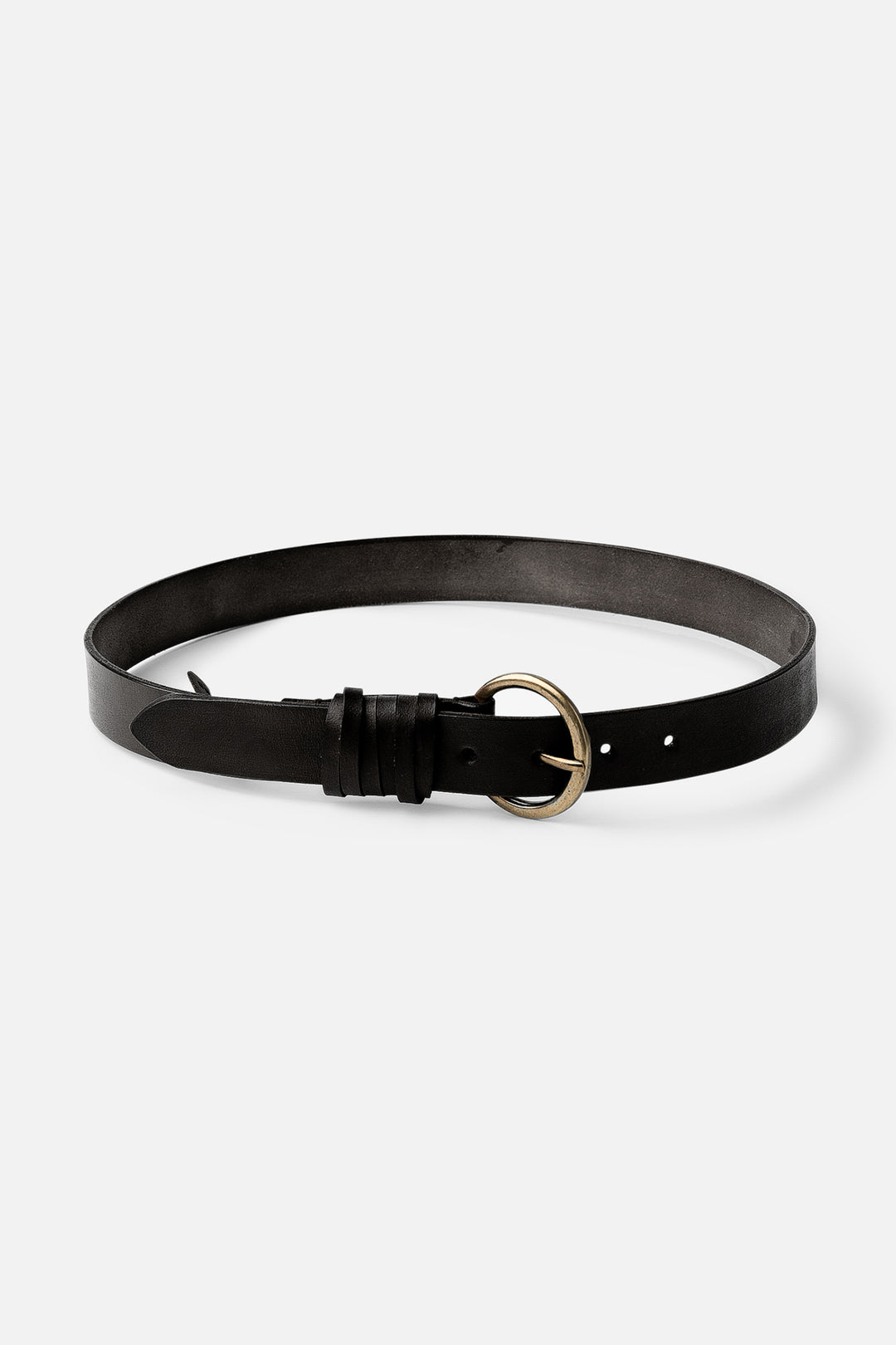 Biba Homer Black Leather Belt HOM2A, packshot with antique gold buckle