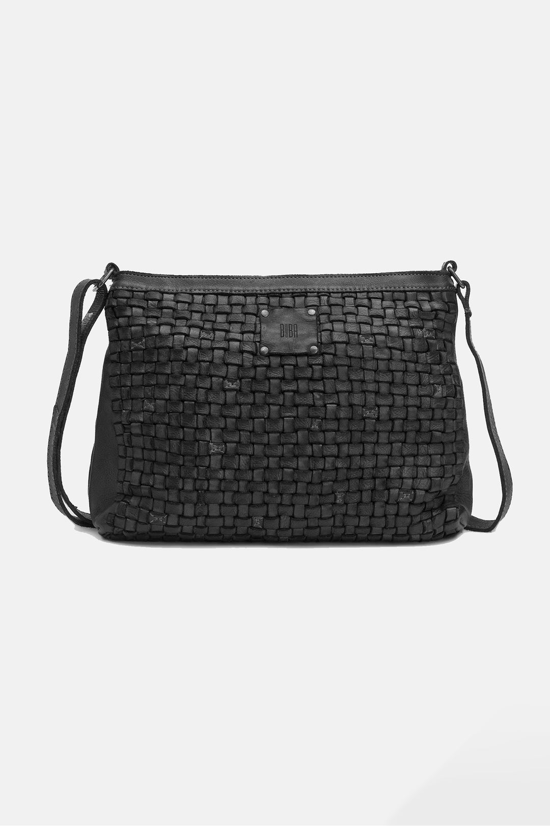 Biba Kansas Black Woven Leather Cross Body Bag KA2, front view