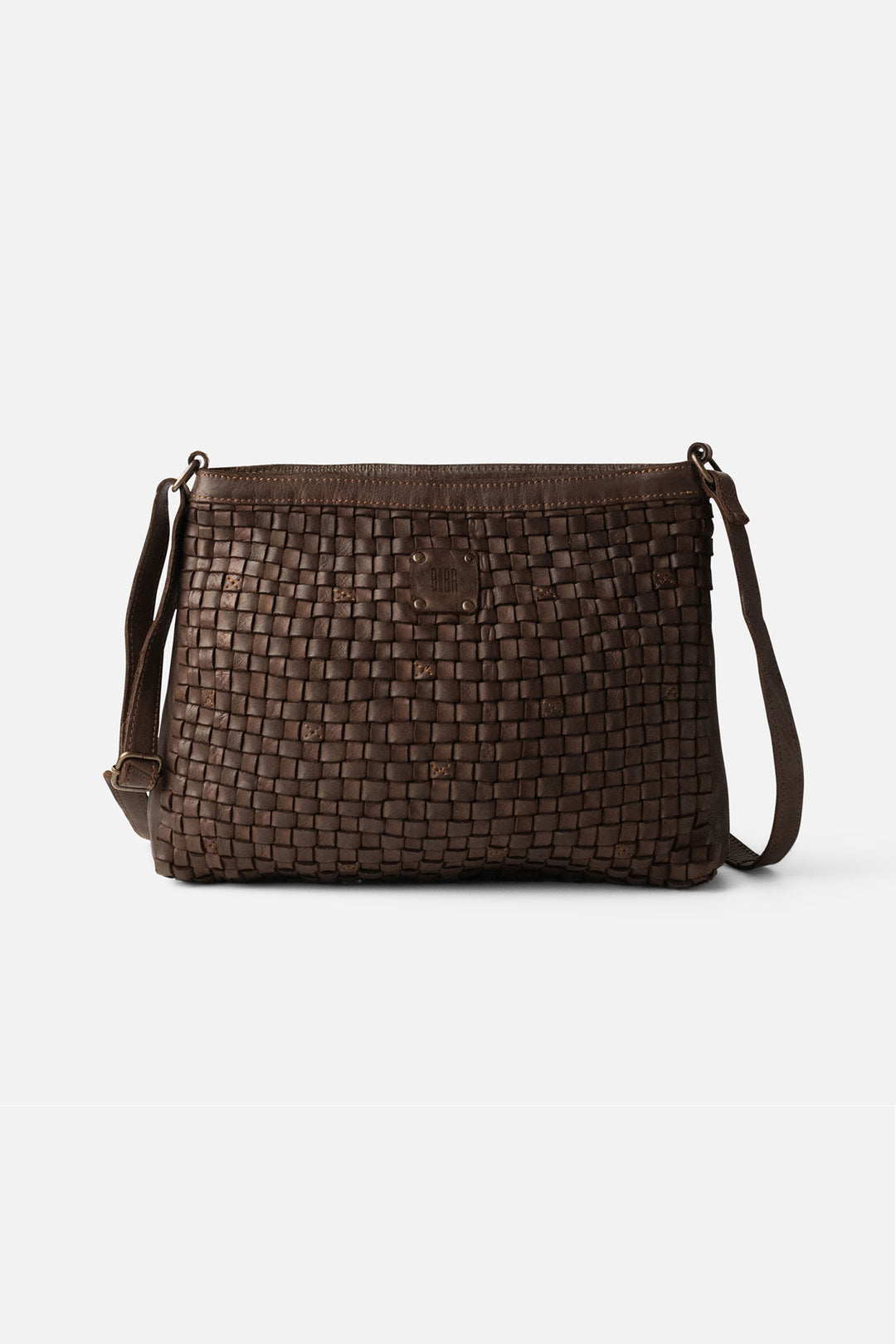 Biba Kansas Dark Brown Woven Leather Cross Body Bag KA2, front view