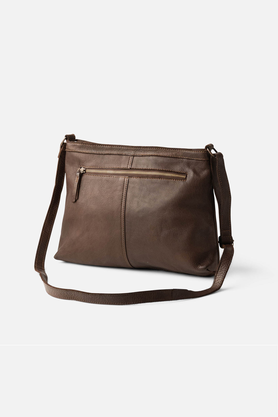 Biba Kansas Dark Brown Woven Leather Cross Body Bag KA2, back view with zip pocket
