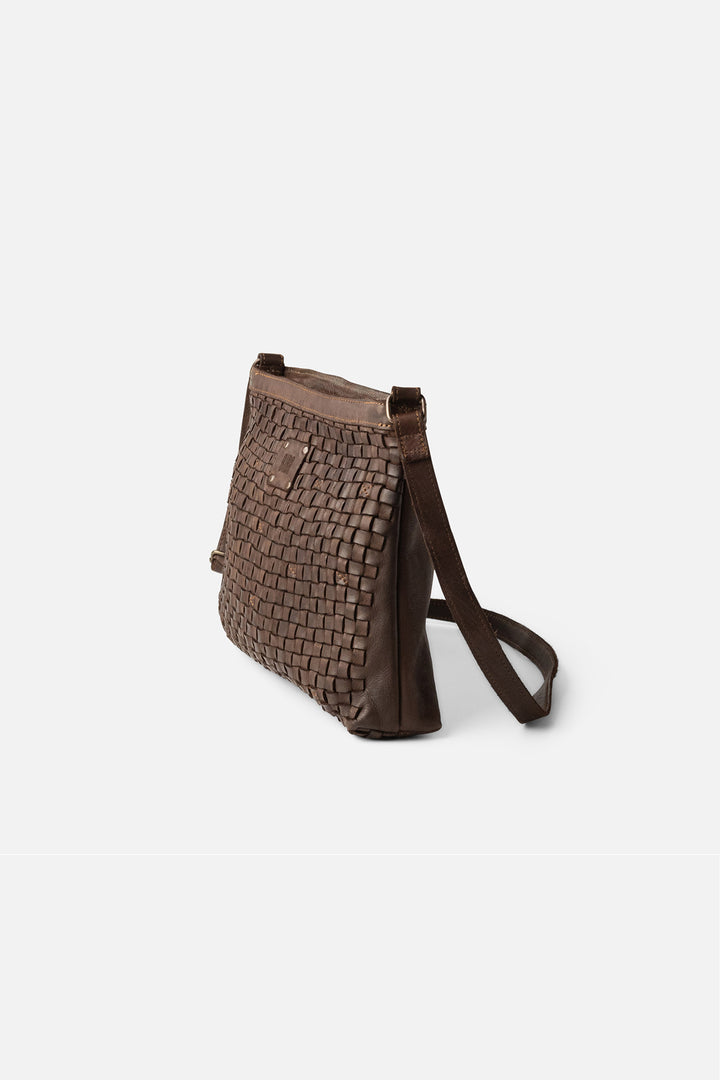 Biba Kansas Dark Brown Woven Leather Cross Body Bag KA2, side view