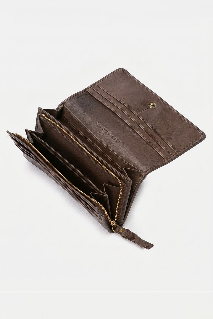 Biba Kansas Dark Brown Woven Leather Wallet KA3, open showing card slots and compartments