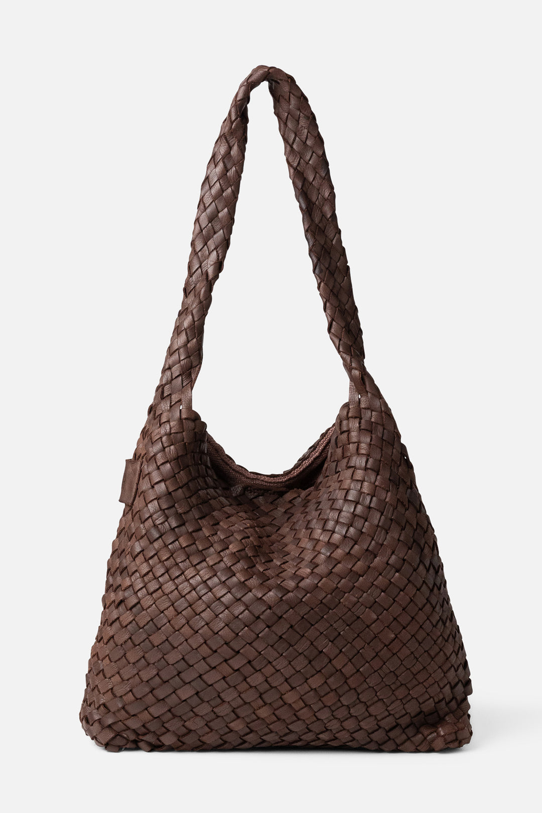 Biba Killen Dark Brown Woven Leather Hobo Shoulder Bag KIL1L, front view