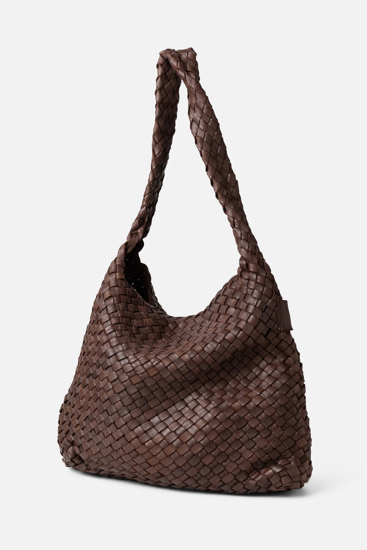 Biba Killen Dark Brown Woven Leather Hobo Shoulder Bag KIL1L, back view
