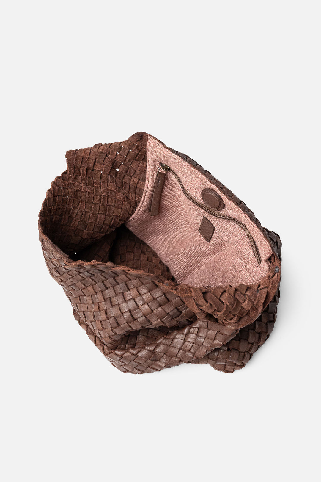 Biba Killen Dark Brown Woven Leather Hobo Shoulder Bag KIL1L, open showing the unlined interior