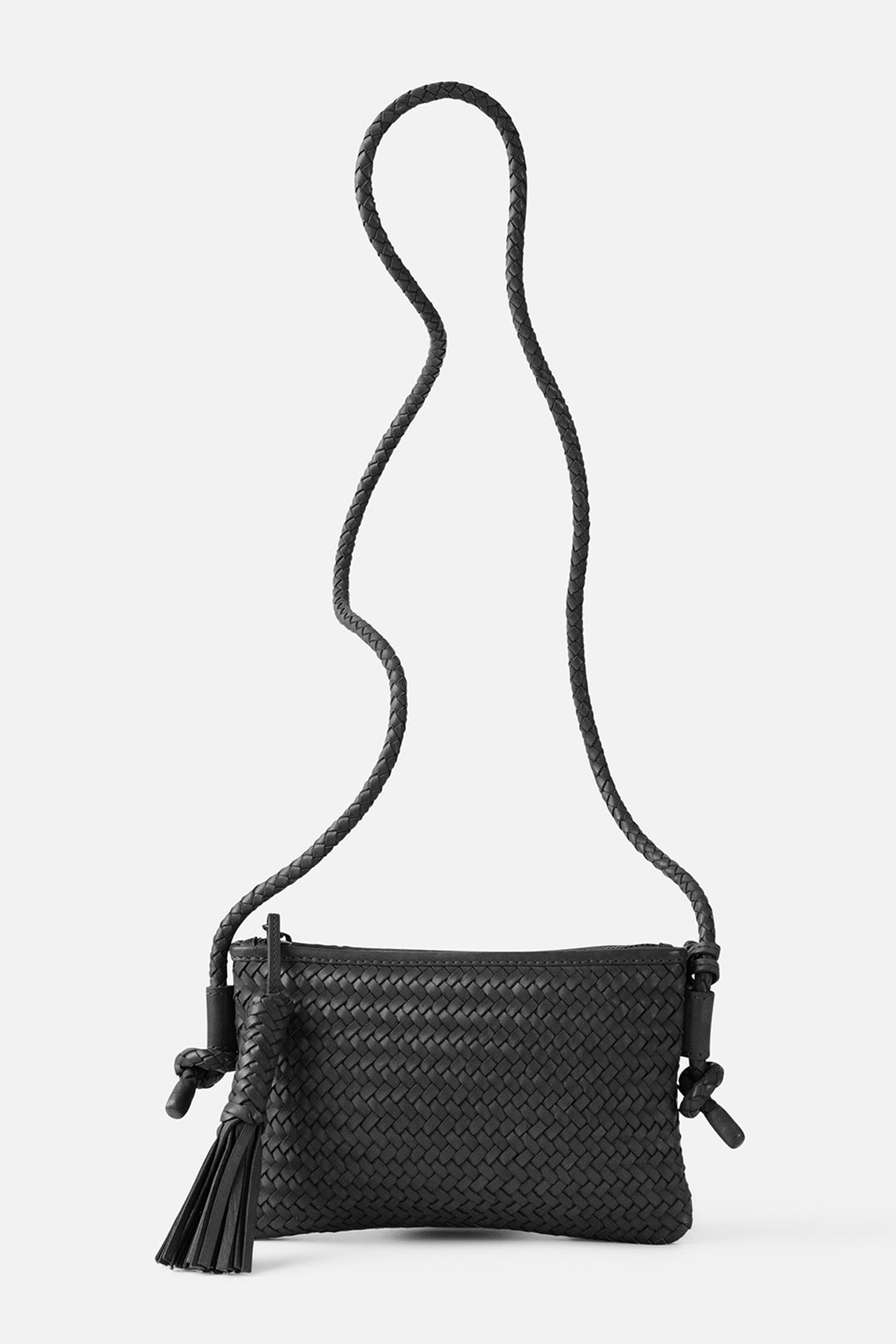 Biba Perkins Black Woven Leather Cross Body Bag PER15L, front view