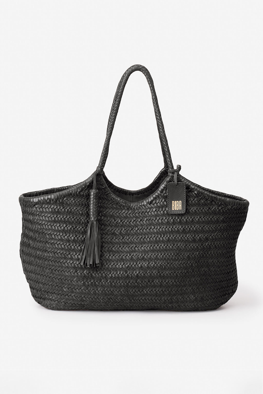 Biba Perkins Black Woven Leather Shoulder Bag PER9L, front view