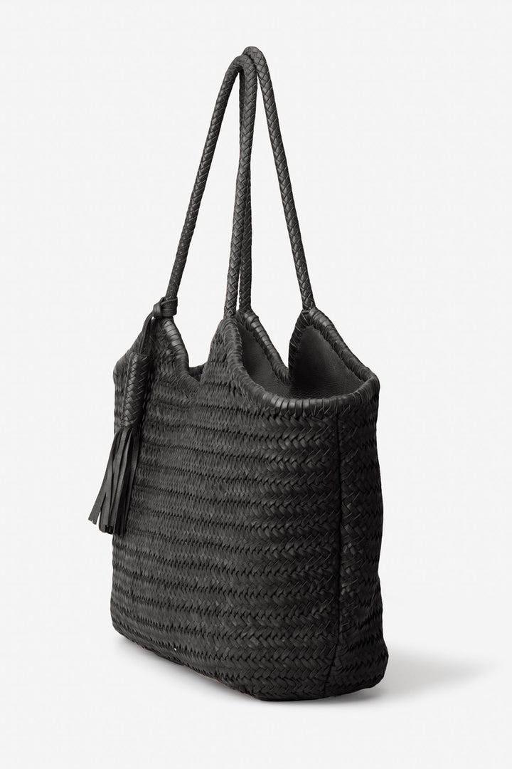 Biba Perkins Black Woven Leather Shoulder Bag PER9L, side view
