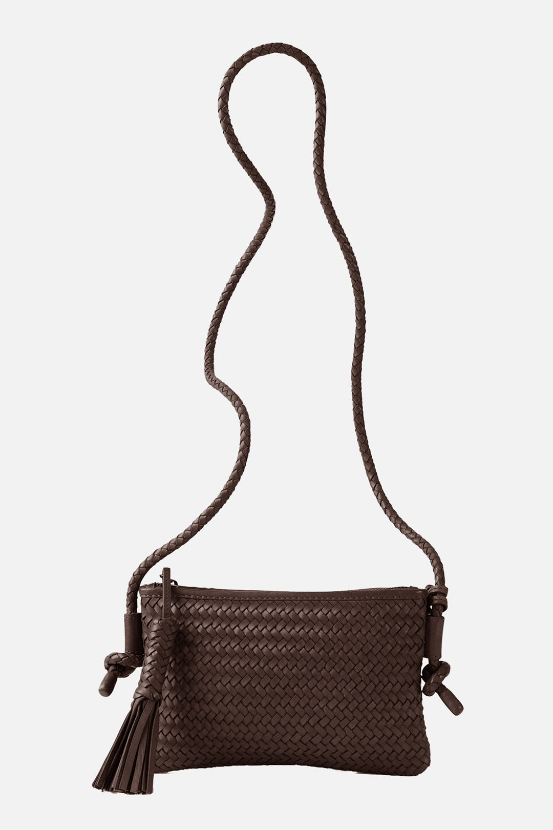 Biba Perkins Dark Brown Woven Leather Cross Body Bag PER15L, front view