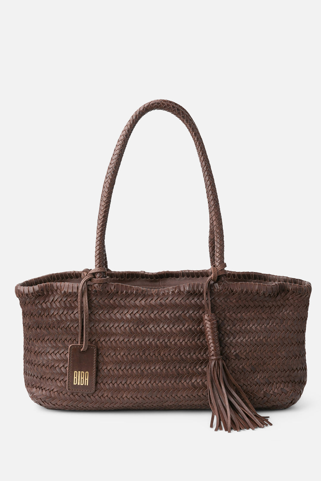 Biba Perkins Dark Brown Woven Leather Shoulder Bag PER10L, front view