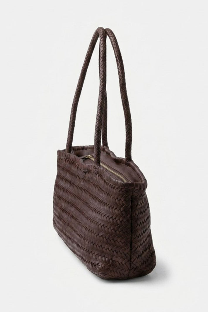 Biba Perkins Dark Brown Woven Leather Shoulder Bag PER10L, side view