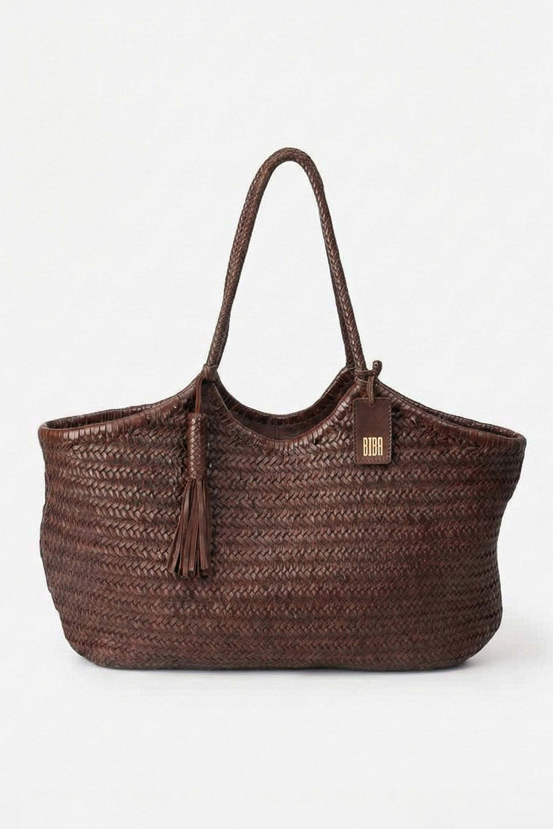 Biba Perkins Dark Brown Woven Leather Shoulder Bag PER9L, front view