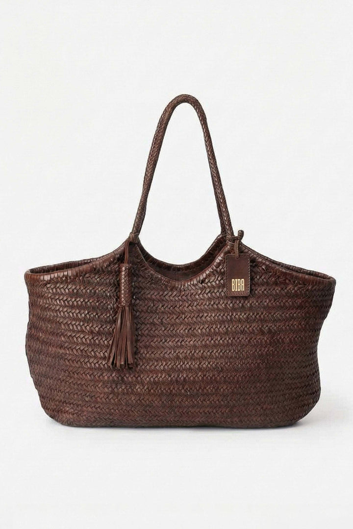 Biba Perkins Dark Brown Woven Leather Shoulder Bag PER9L, front view