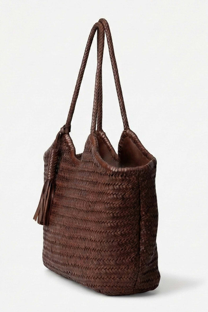 Biba Perkins Dark Brown Woven Leather Shoulder Bag PER9L, side view