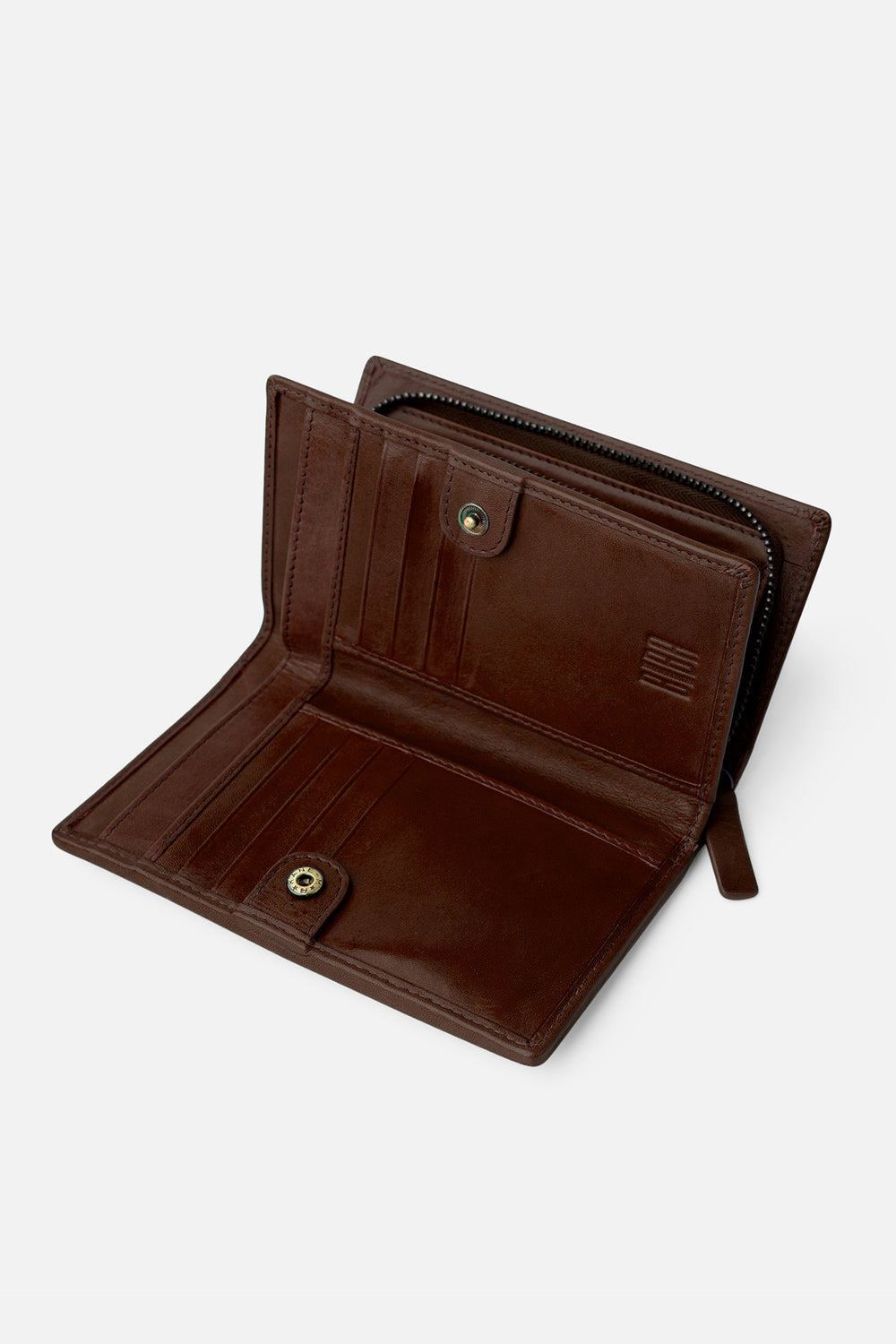 Biba Perkins Dark Brown Woven Leather Wallet PER13L, open showing card slots