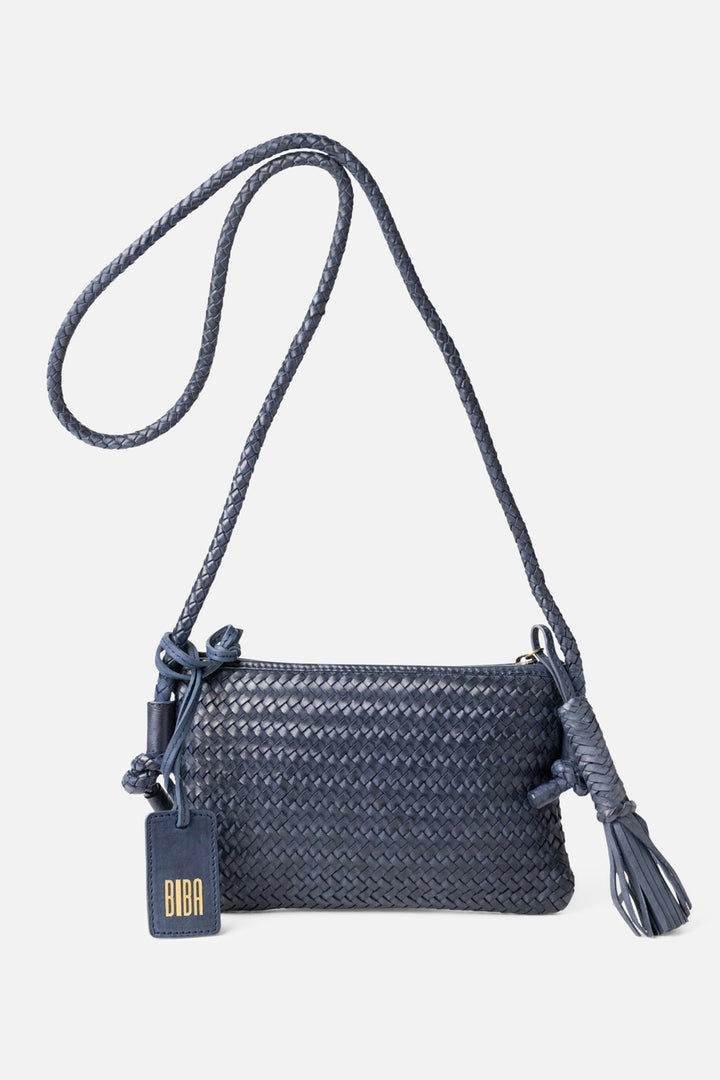 Biba Perkins Indigo Blue Woven Leather Cross Body Bag PER15L, front view