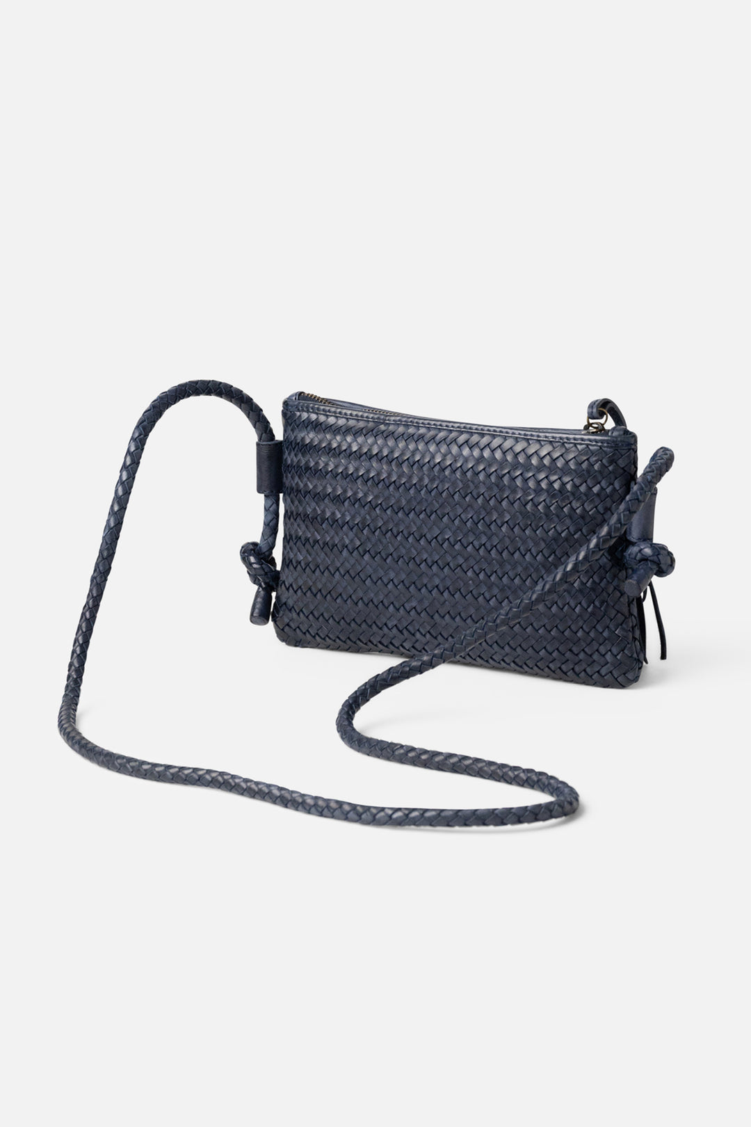 Biba Perkins Indigo Blue Woven Leather Cross Body Bag PER15L, three-quarter view