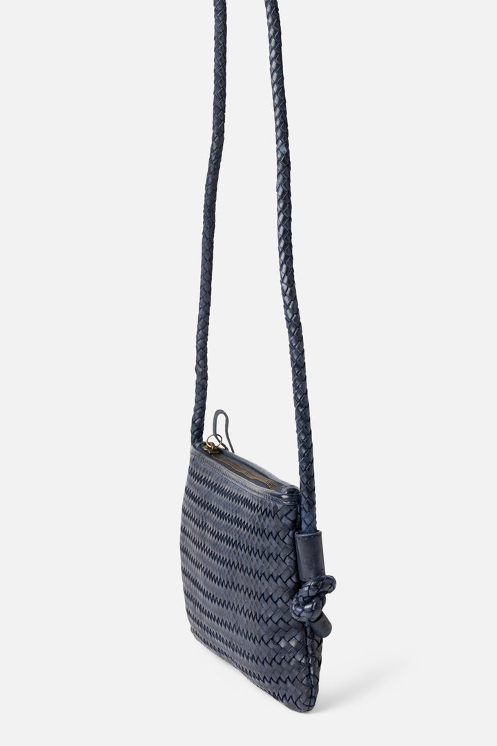 Biba Perkins Indigo Blue Woven Leather Cross Body Bag PER15L, side view