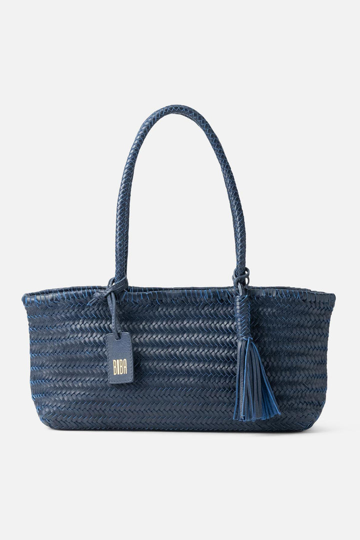 Biba Perkins Indigo Blue Woven Leather Shoulder Bag PER10L, front view