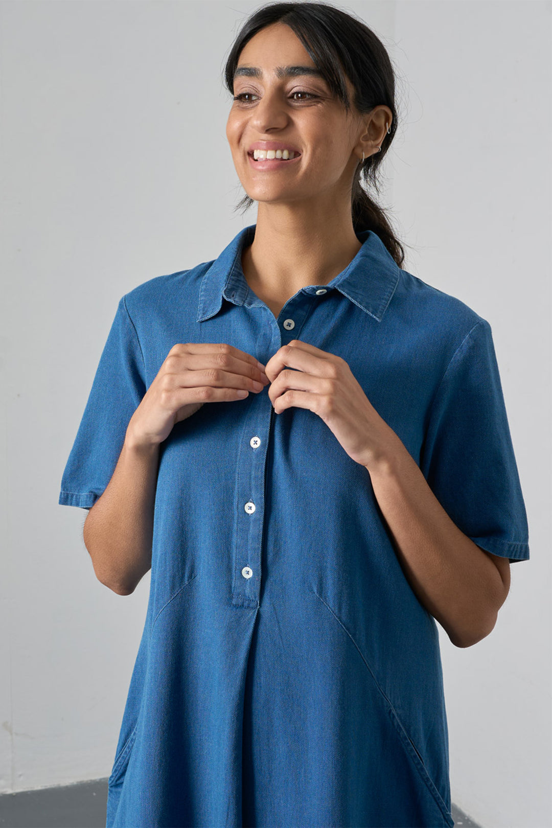 Bibico Alexa Blue Textured Denim Dress BS26WD001