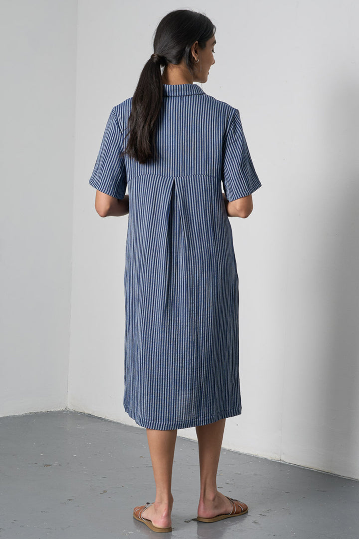 Bibico Alexa Dress Navy Textured Double Gauze Stripe BS26WD001