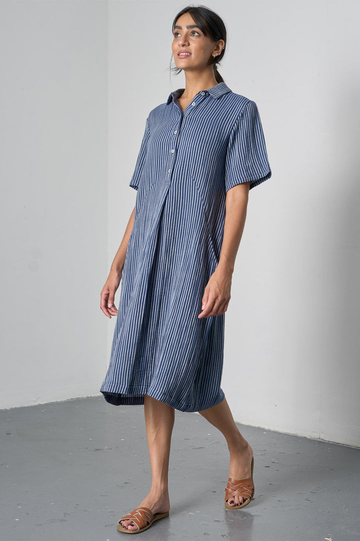 Bibico Alexa Dress Navy Textured Double Gauze Stripe BS26WD001