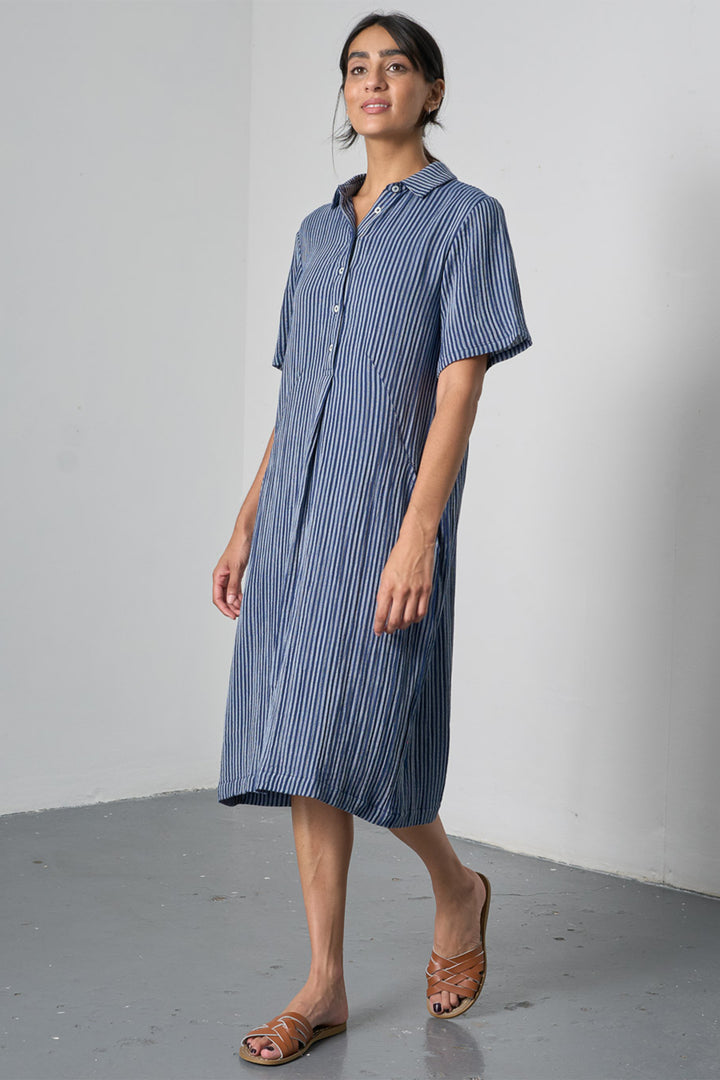 Bibico Alexa Dress Navy Textured Double Gauze Stripe BS26WD001