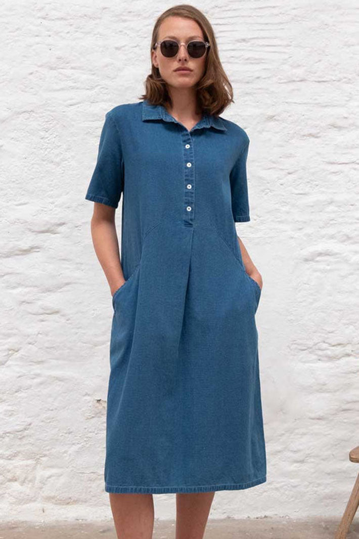 Bibico BA24WD011 Alexa Blue Textured Denim Cotton Dress - Shirley Allum Boutique