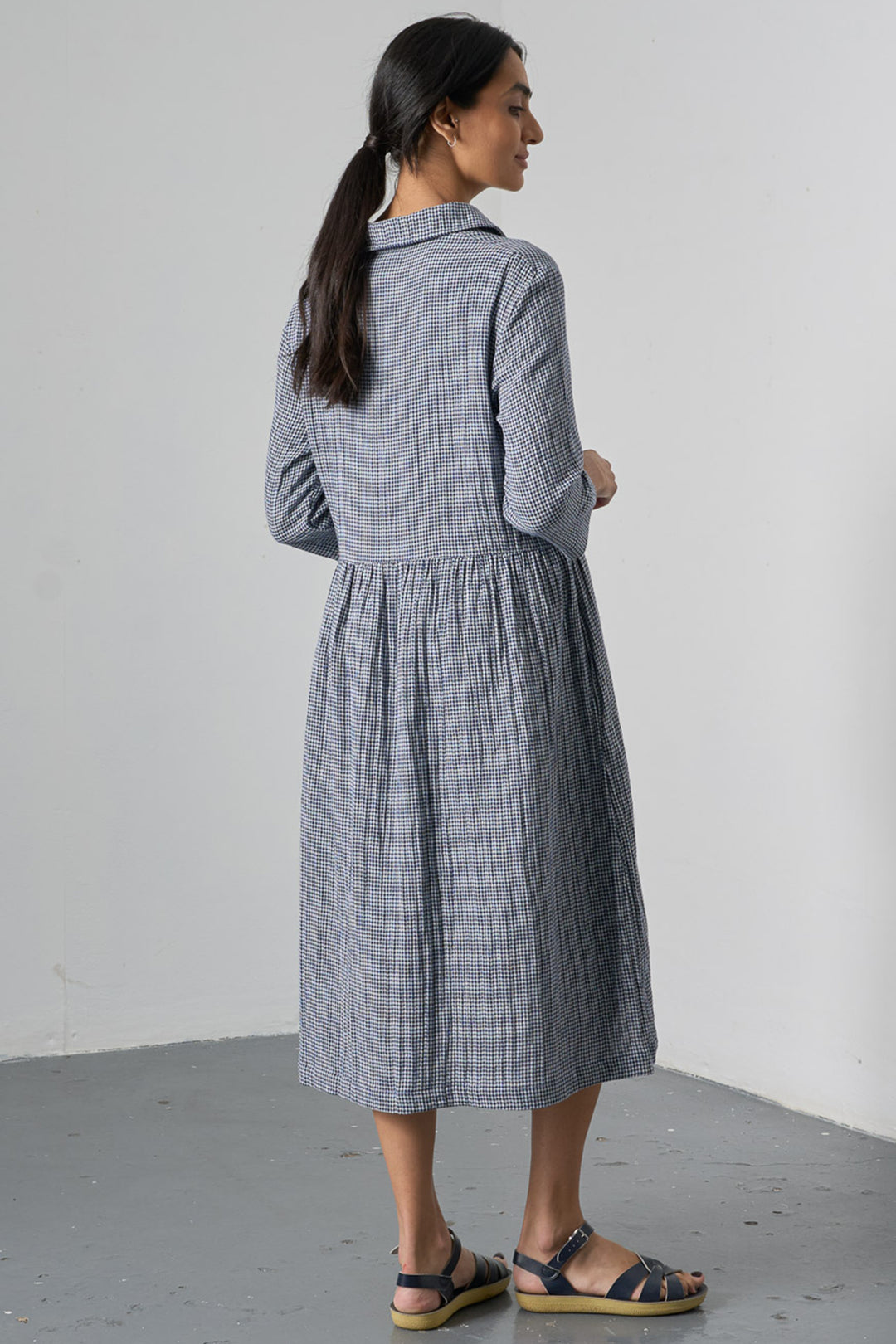 Bibico Bea Navy Little Check Cotton Shirt Dress BS26WD002