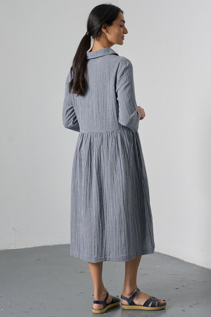 Bibico Bea Navy Little Check Cotton Shirt Dress BS26WD002